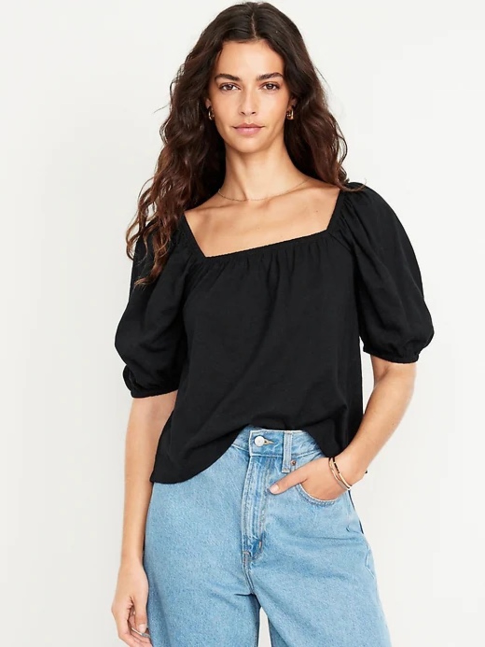 Old Navy Black Square-Neck Puff Sleeve Top - Women